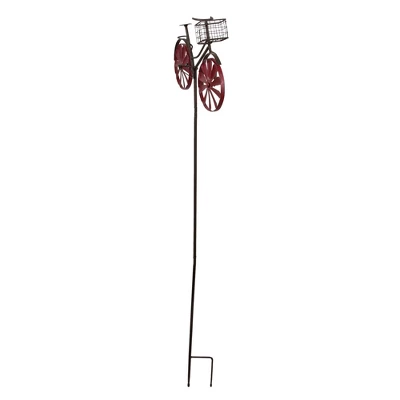 Transpac 14" Rustic Vintage Bicycle With Wire Basket Outdoor Garden Kinetic Stake - Brown/Red 3 Transpac 14" Rustic Vintage Bicycle With Wire Basket Outdoor Garden Kinetic Stake - Brown/Red