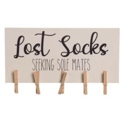 Transpac Wood 13.75 In. Lost Socks With Clips Decor