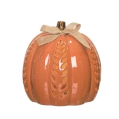 Transpac Dolomite 7.7 In. Orange Harvest Medium Light Up Carved Vine Pumpkin